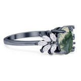 Art Deco Oval Natural Stone Floral Ring