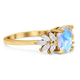 Art Deco Oval Natural Stone Floral Ring