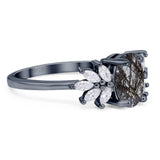 Art Deco Oval Natural Stone Floral Ring