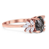 Art Deco Oval Natural Stone Floral Ring