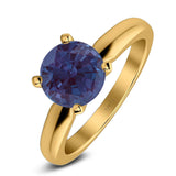  Round Natural Stone Solitaire Cathedral Ring