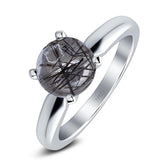  Round Natural Stone Solitaire Cathedral Ring