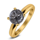  Round Natural Stone Solitaire Cathedral Ring