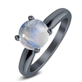  Round Natural Stone Solitaire Cathedral Ring