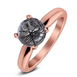  Round Natural Stone Solitaire Cathedral Ring