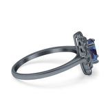 Art Deco Oval Natural Stone Flower Ring