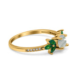 Art Deco Round Natural Stone Floral Ring