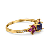 Art Deco Round Natural Stone Floral Ring