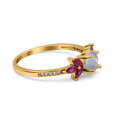 Art Deco Round Natural Stone Floral Ring