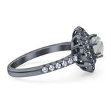 Art Deco Round Natural Stone Floral Ring