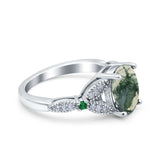 Oval Natural Stone Leaf Design Beaded Ring