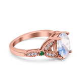 Oval Natural Stone Leaf Design Beaded Ring