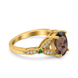 Oval Natural Stone Leaf Design Beaded Ring