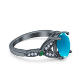 Oval Natural Stone Leaf Design Beaded Ring