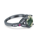 Oval Natural Stone Leaf Design Wedding Ring