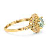 Floral Art Deco Round Natural Stone Ring