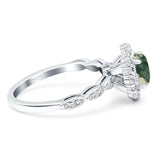 Oval Natural Stone Floral Halo Ring