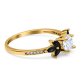 Art Deco Round Natural Stone Floral Ring
