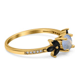 Art Deco Round Natural Stone Floral Ring