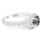 Art Deco Round Natural Stone Halo Ring