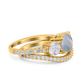 Two Piece Round Natural Stone Trio Ring