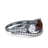Two Piece Round Natural Stone Trio Ring