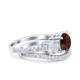 Two Piece Round Natural Stone Trio Ring