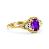 Floral Oval Natural Stone Wedding Ring