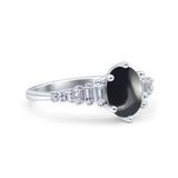 Oval Natural Stone Tapered Baguette Ring