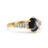 Oval Natural Stone Tapered Baguette Ring