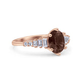 Oval Natural Stone Tapered Baguette Ring