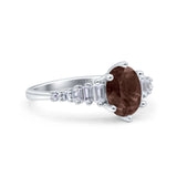 Oval Natural Stone Tapered Baguette Ring