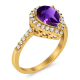 Pear Teardrop Natural Stone Halo Ring