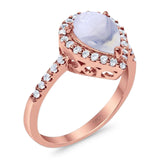 Pear Teardrop Natural Stone Halo Ring