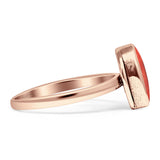 Oval 10mm Red Coral Oxidized Solitaire Ring 925 Sterling Silver
