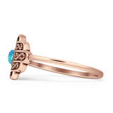 Round Lab Created Blue Opal Hamsa Hand Ring