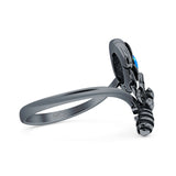 Lab Created Blue Opal Bee Flower Ring Oxidized 925 Sterling Silver