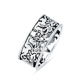 Minimalist 10mm Celtic Triquetra & Dragons Band Oxidized 925 Sterling Silver
