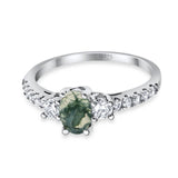 Three Stone Oval Natural Stone Trellis Ring