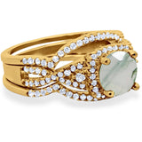 Round Natural Stone Three Piece Ring