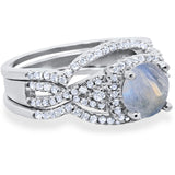 Round Natural Stone Three Piece Ring