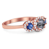 Round Natural Stone Three Stone Ring