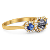 Round Natural Stone Three Stone Ring