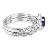 Two Piece Round Natural Stone Bridal Ring