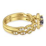 Two Piece Round Natural Stone Bridal Ring