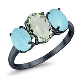 Art Deco Oval Natural Stone Trio Ring