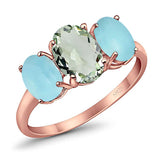 Art Deco Oval Natural Stone Trio Ring