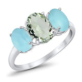 Art Deco Oval Natural Stone Trio Ring