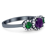Three Stone Round Natural Stone Wedding Ring