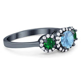 Three Stone Round Natural Stone Wedding Ring